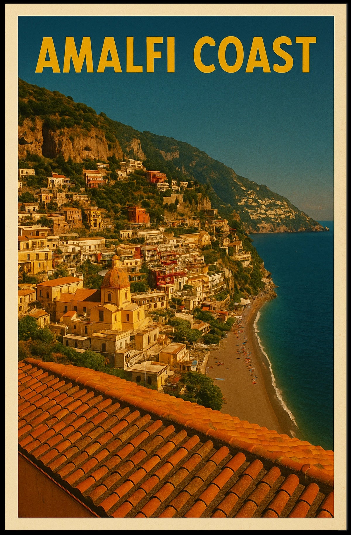 Amalfi Coast Poster Blue Mediterranean Coastal Wall Art