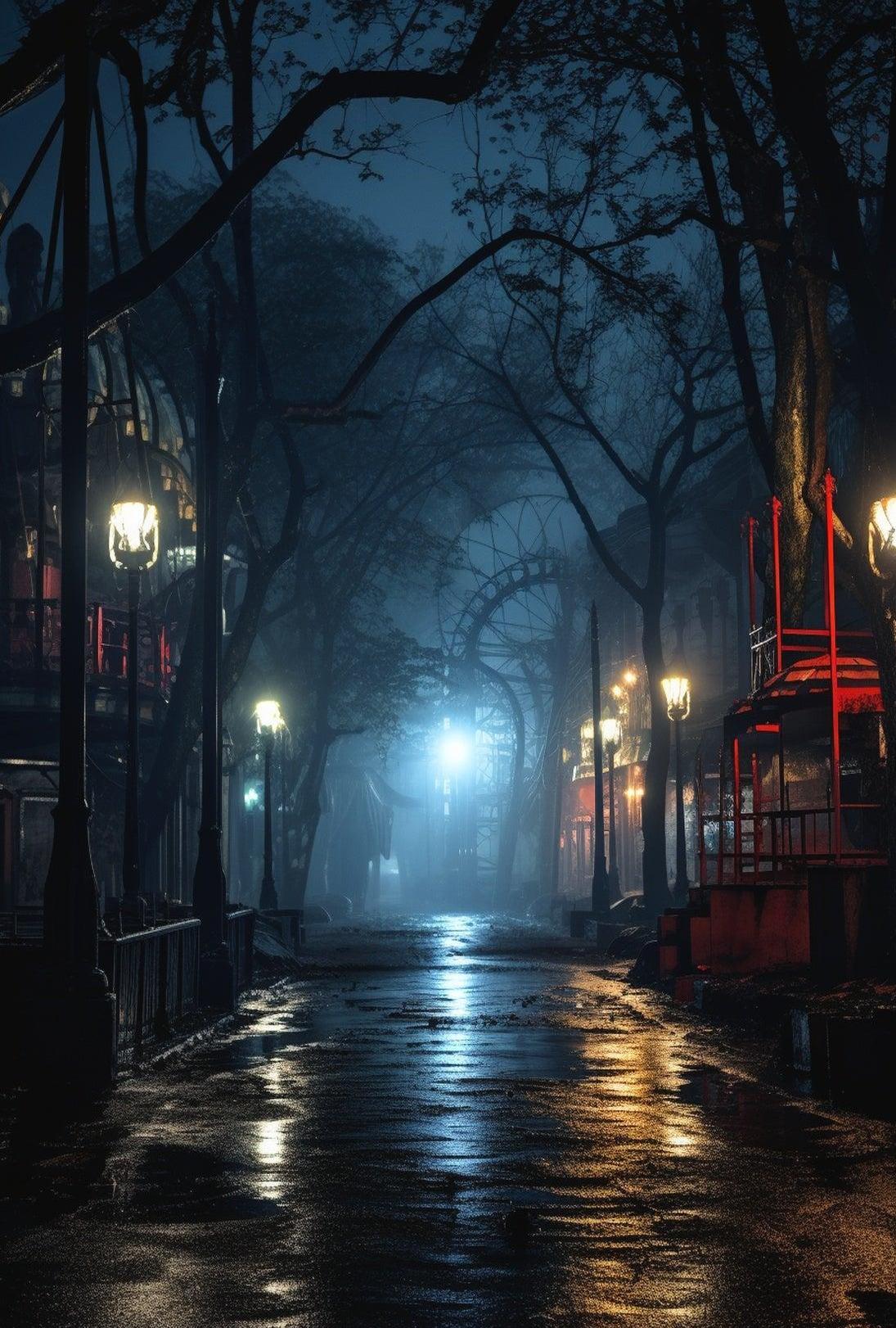 Moody Night Street Scene Art Poster