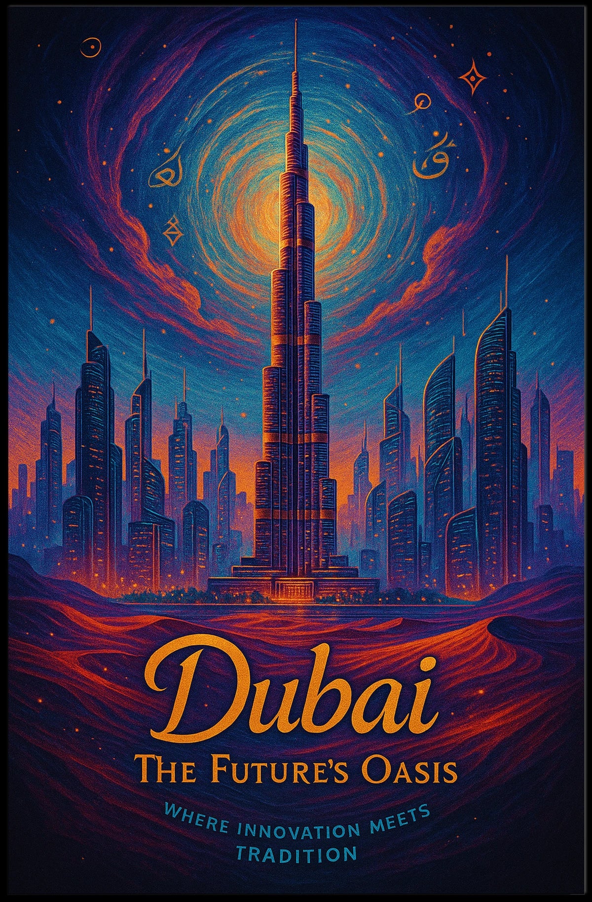 Futuristic Dubai Poster: Burj Khalifa Cosmic Night