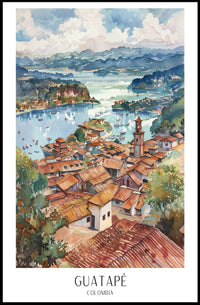 Guatapé Colombia Watercolor Scenic Travel Poster PosterGoat