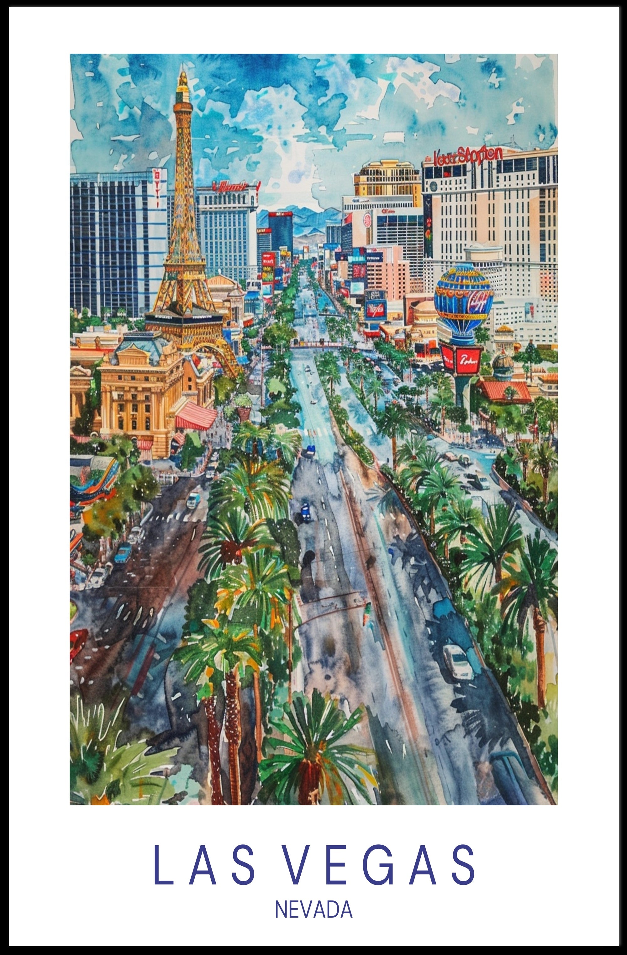 Las Vegas Skyline Watercolor Art Urban or Cityscape Poster PosterGoat
