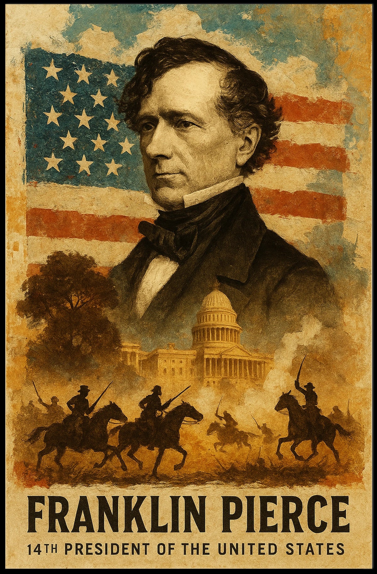 Franklin Pierce 14th President of the United States Layered Digital Collage Poster
