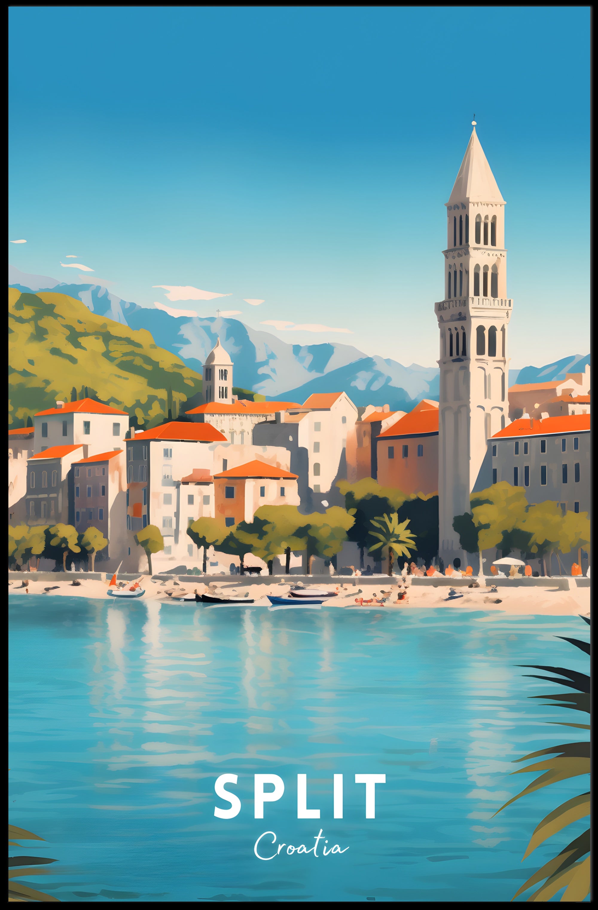 Split Croatia Travel Poster Vibrant Waterfront Cityscape Art