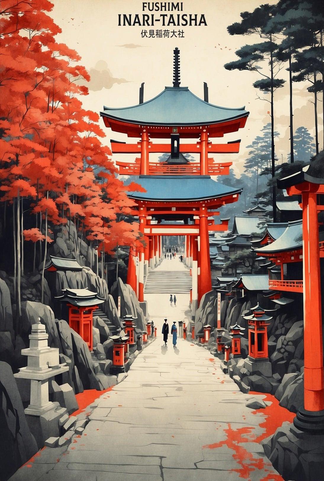 Fushimi Inari Shrine Illustration: Japanese Travel Poster