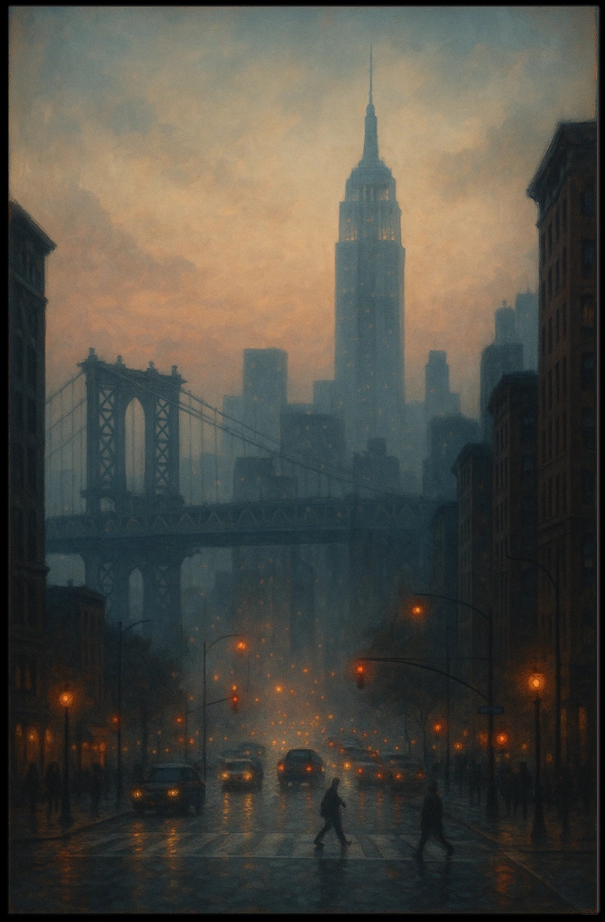 New York City Skyline Poster Abstract Moody Wall Art