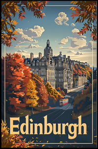 Edinburgh Autumn Cityscape: Vintage Travel Poster