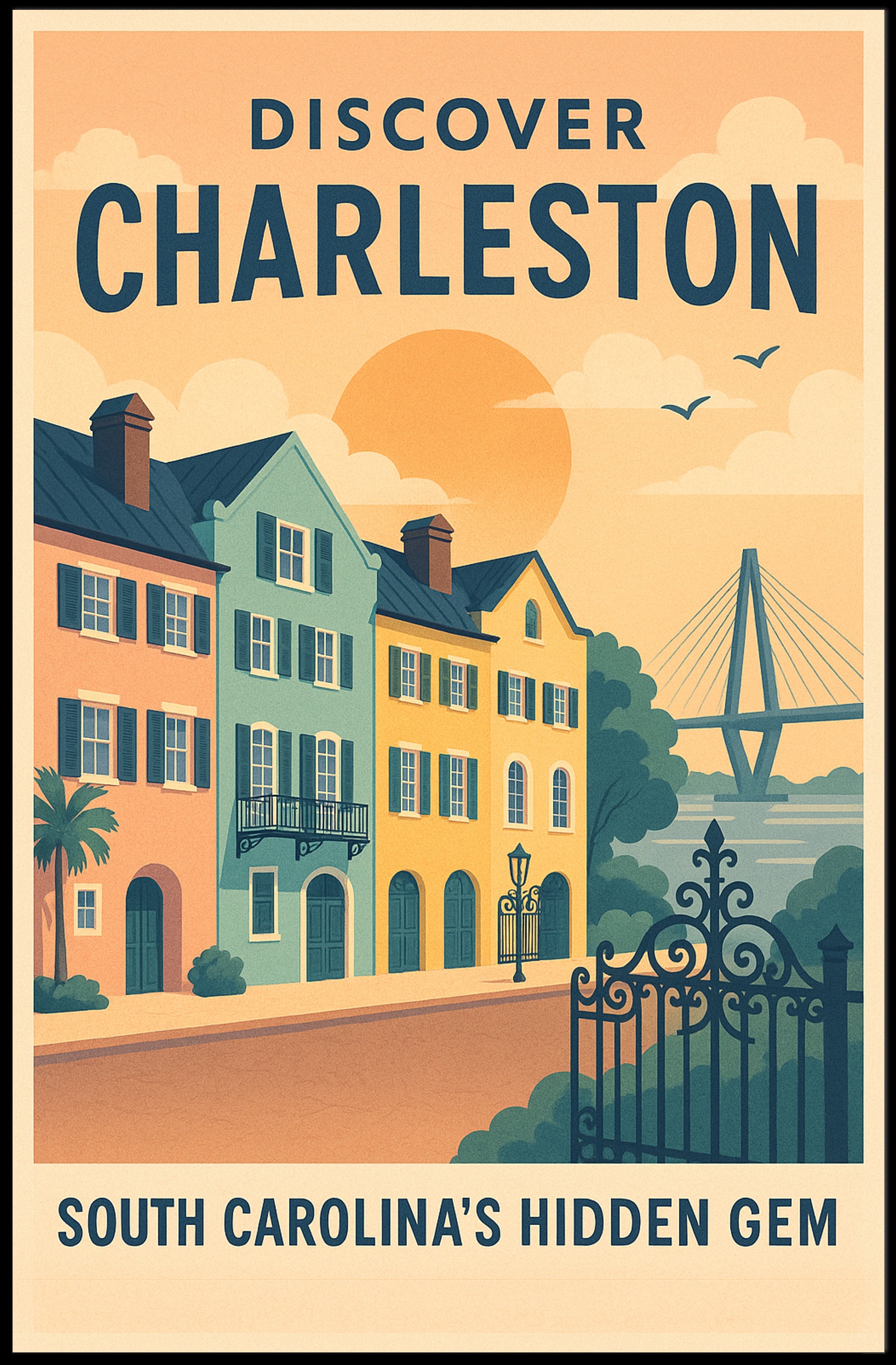 Charleston Travel Poster Vintage Coastal Wall Art