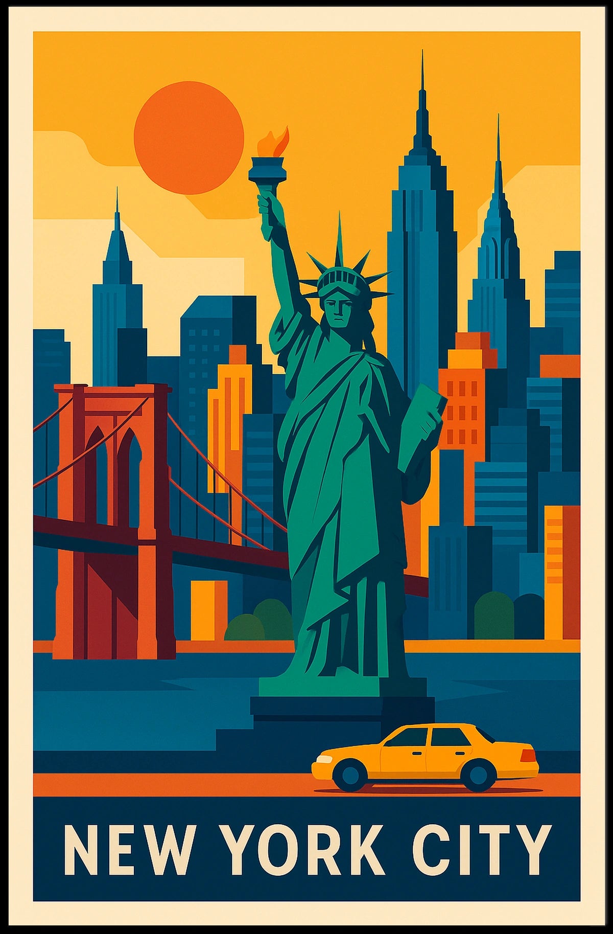 New York City Iconic Landmarks Poster Modern Wall Art