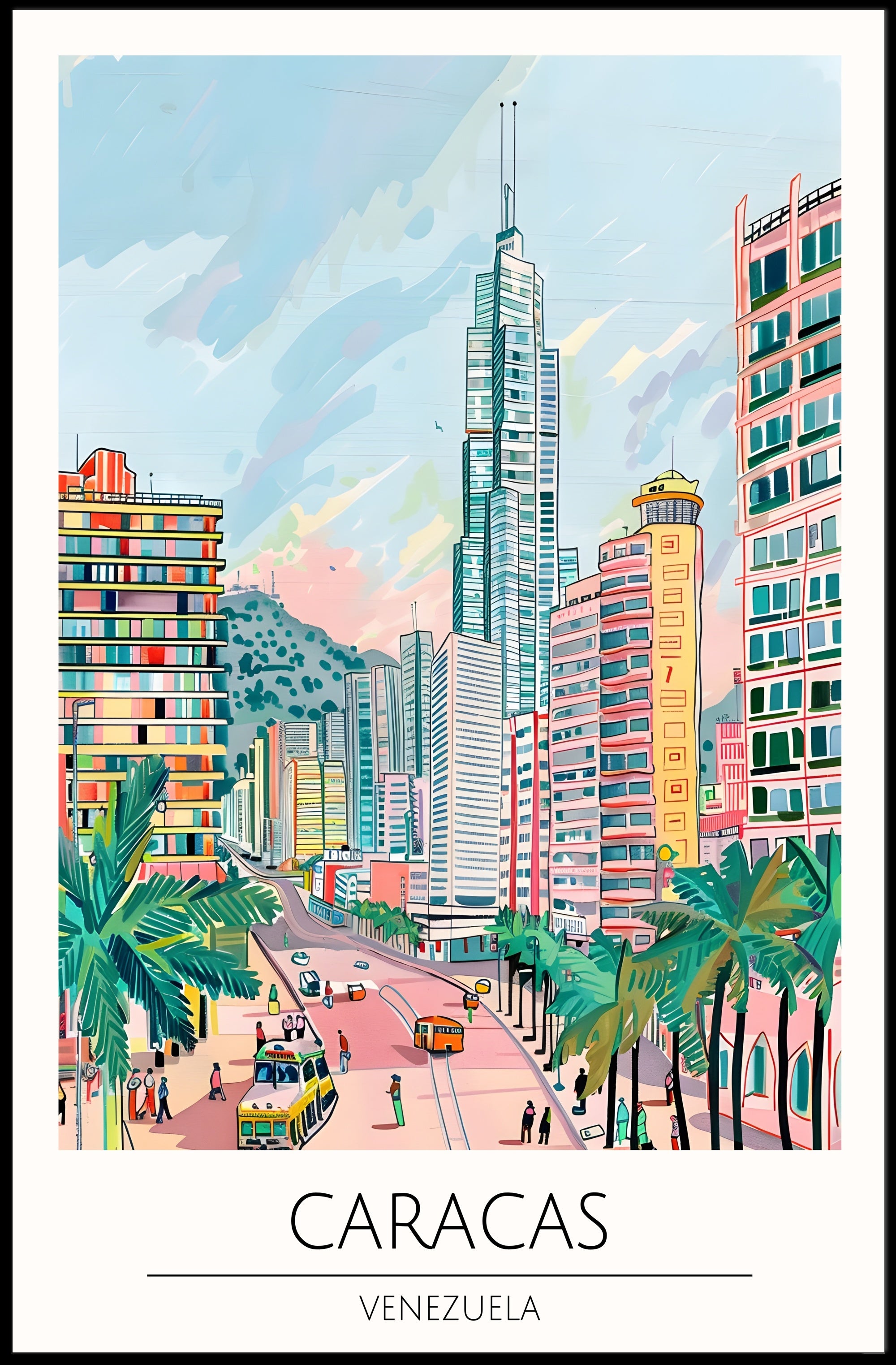 Colorful Cityscape of Caracas Poster PosterGoat