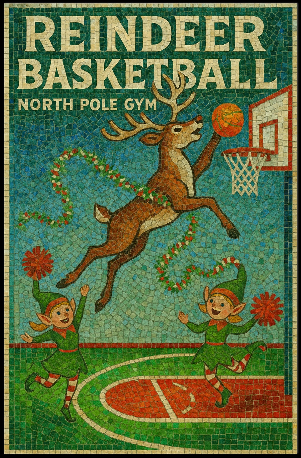 Reindeer Basketball at North Pole Gym Poster