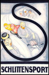 SCHLITTENSPORT Vintage Winter Sports Adventure Art Poster PosterGoat