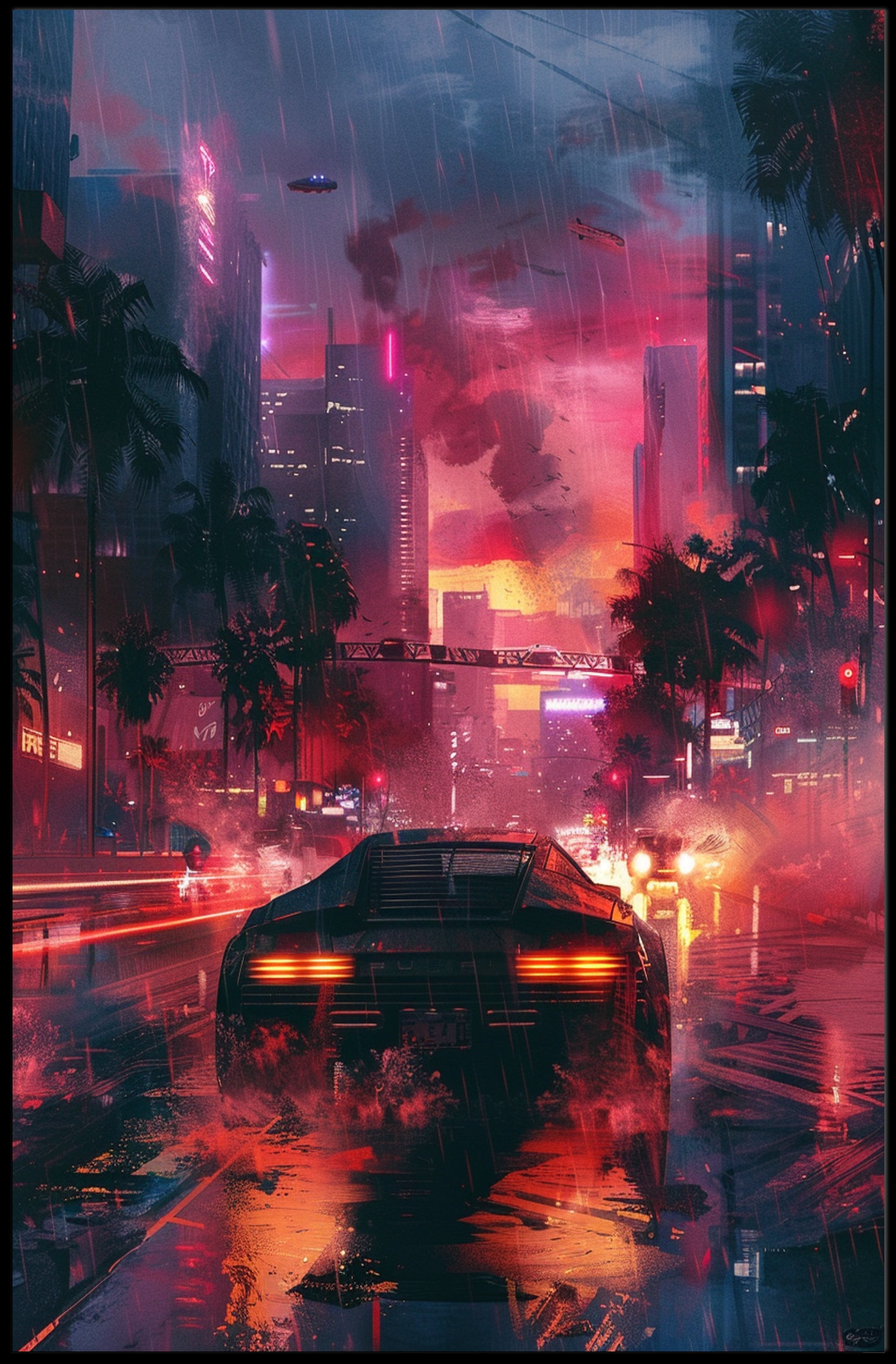 Futuristic Neon Cityscape Sci-Fi Adventure Poster PosterGoat