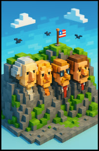 Pixel Presidents on Mount Rushmore Poster PosterGoat