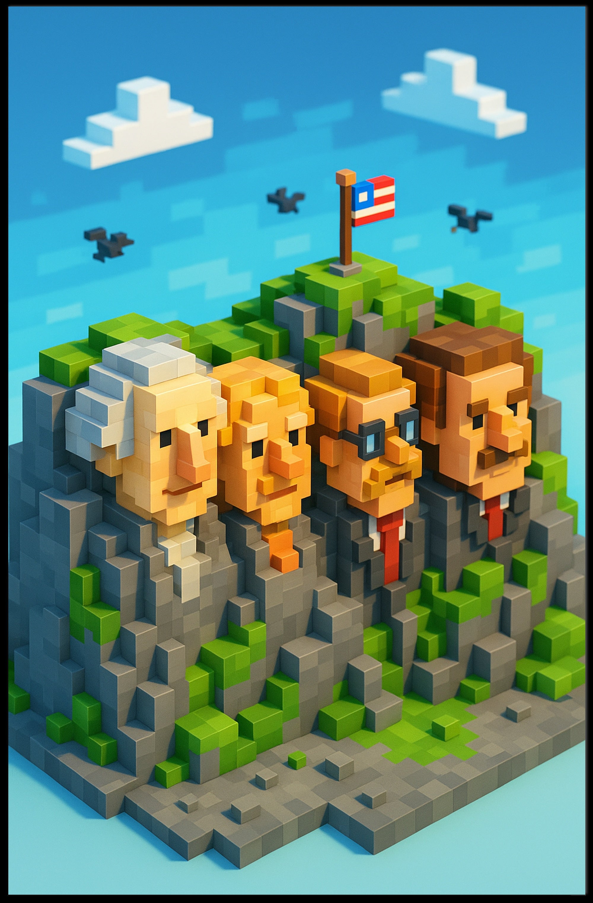 Pixel Presidents on Mount Rushmore Poster PosterGoat
