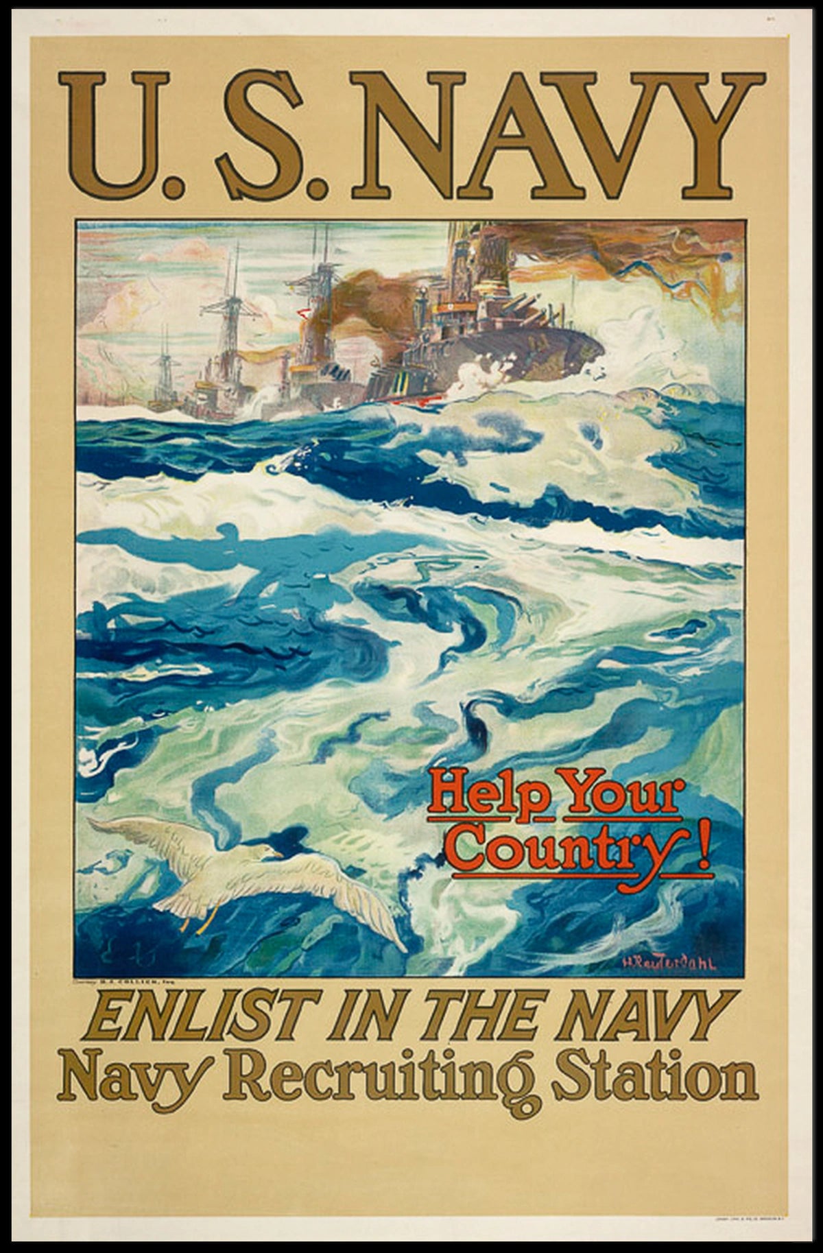 Vintage U.S. Navy Recruitment Poster from WWI Era