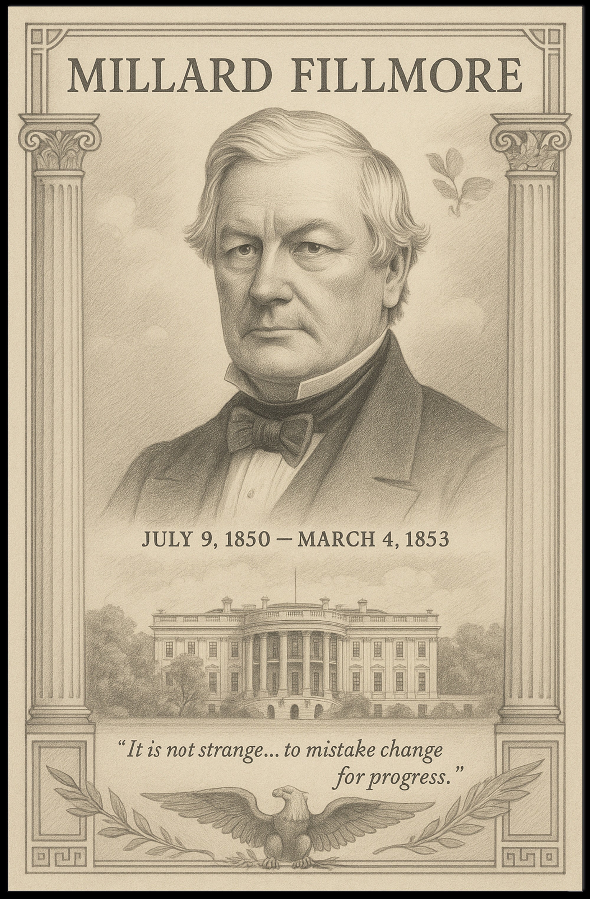 Millard Fillmore 13th President Sketch Art Print Poster PosterGoat