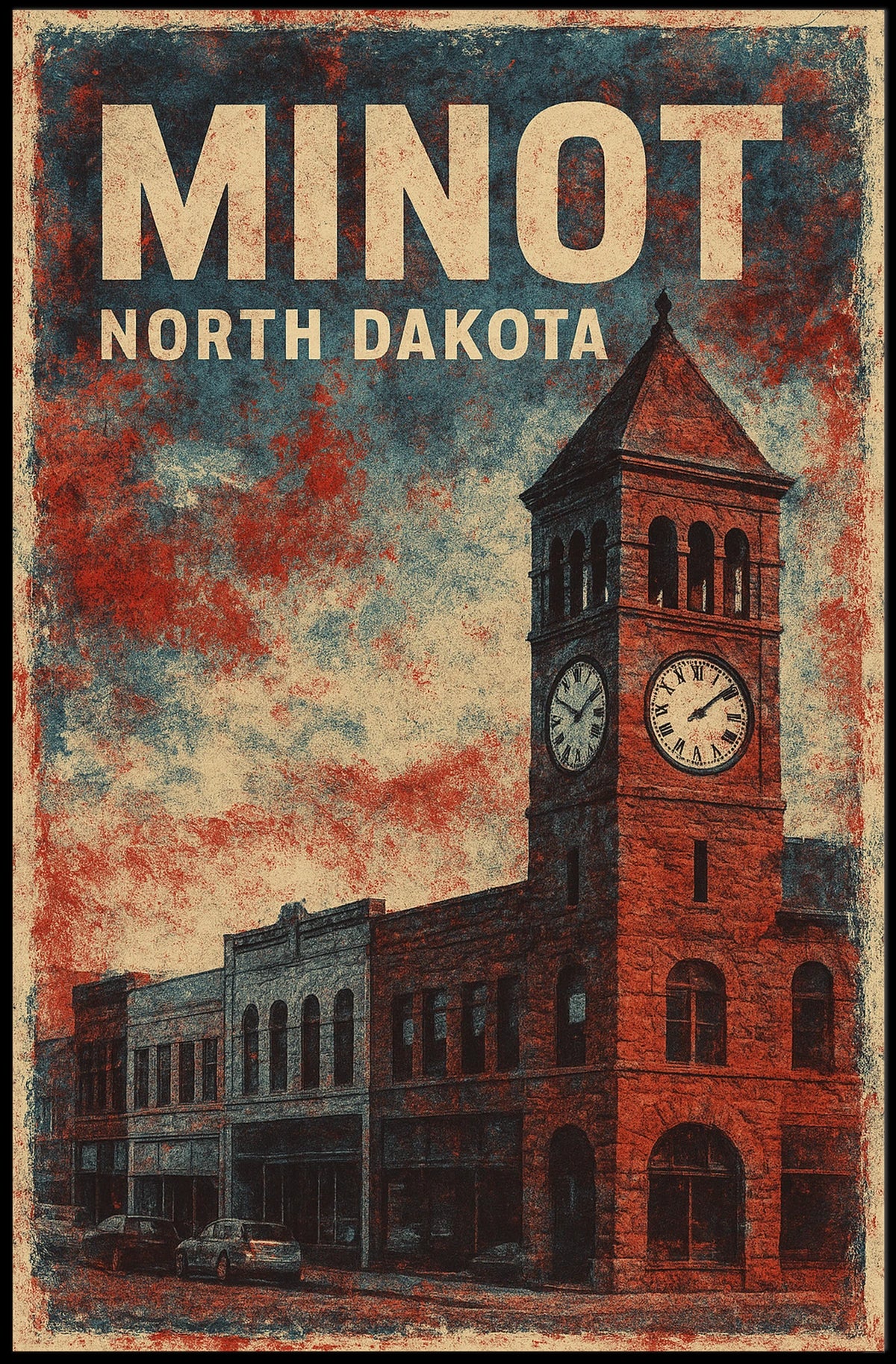 Minot North Dakota Scenic Vintage Travel Wanderlust Poster