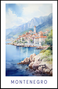 Montenegro Coastal Village Watercolor Travel Poster PosterGoat
