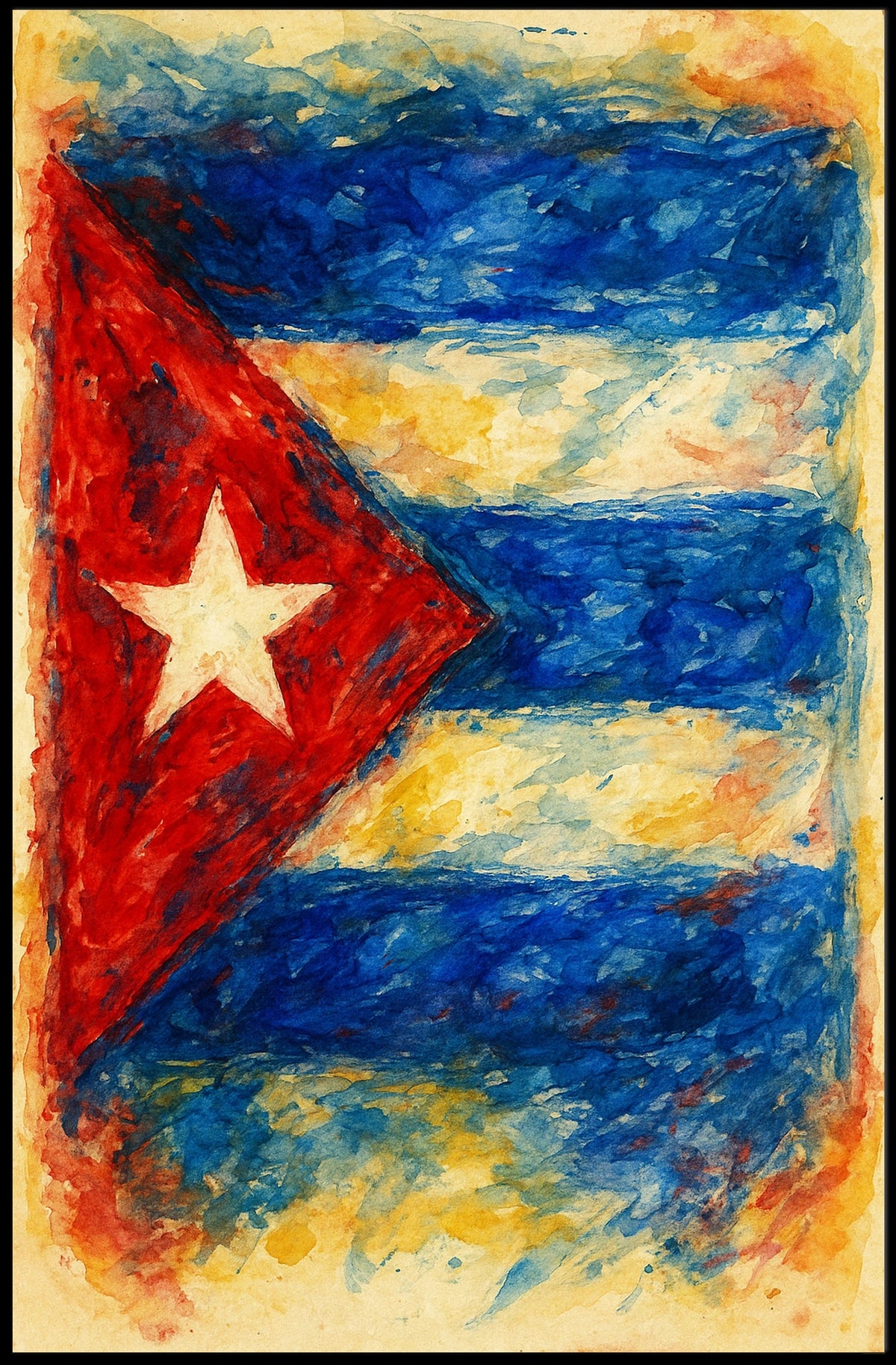 Cuban Flag In Watercolor Poster