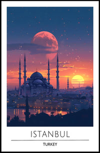 Istanbul's Romantic Sunset Skyline Travel Poster