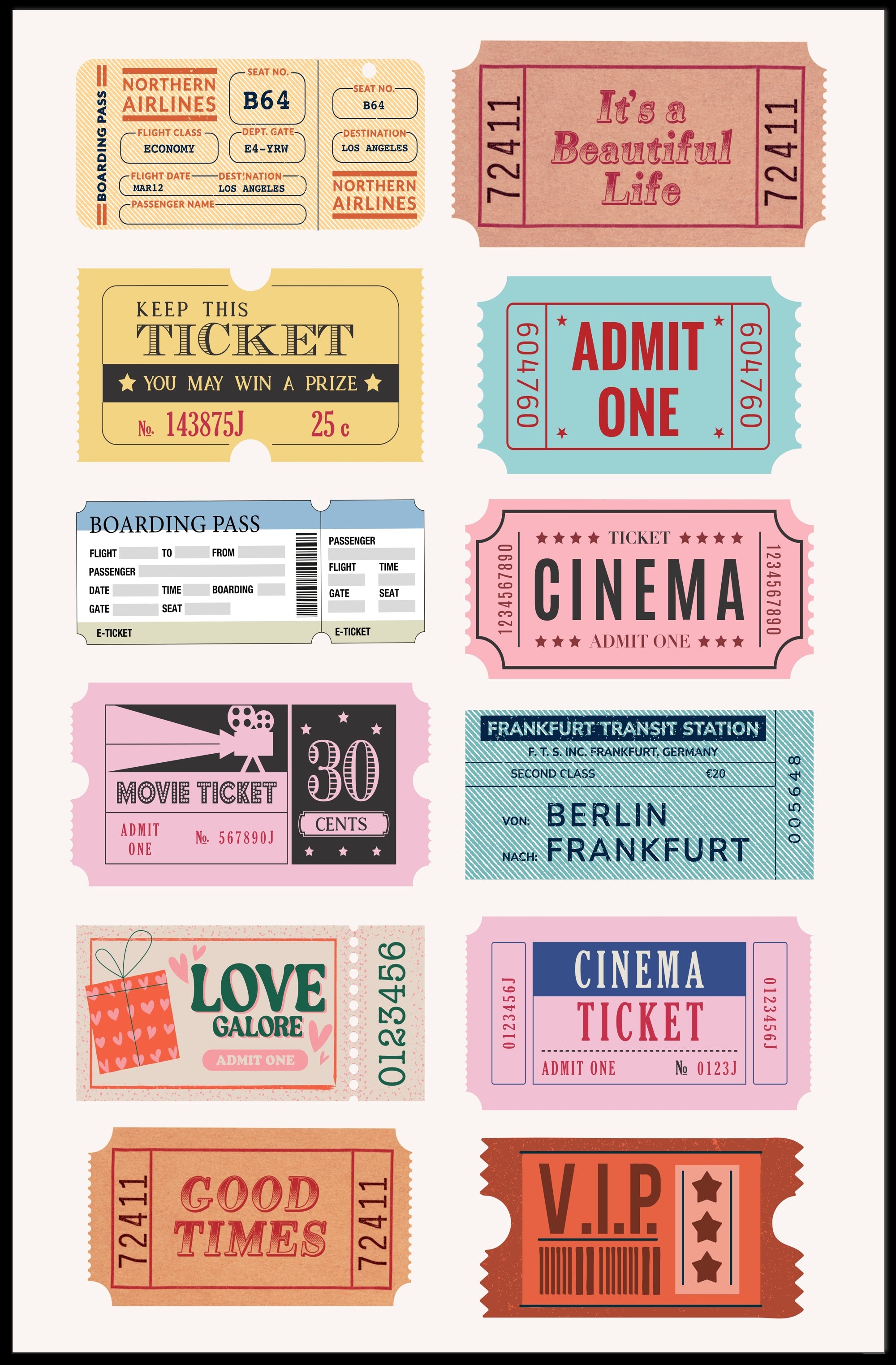 Nostalgic Vintage Ticket Collage for Retro Entertainment Poster PosterGoat