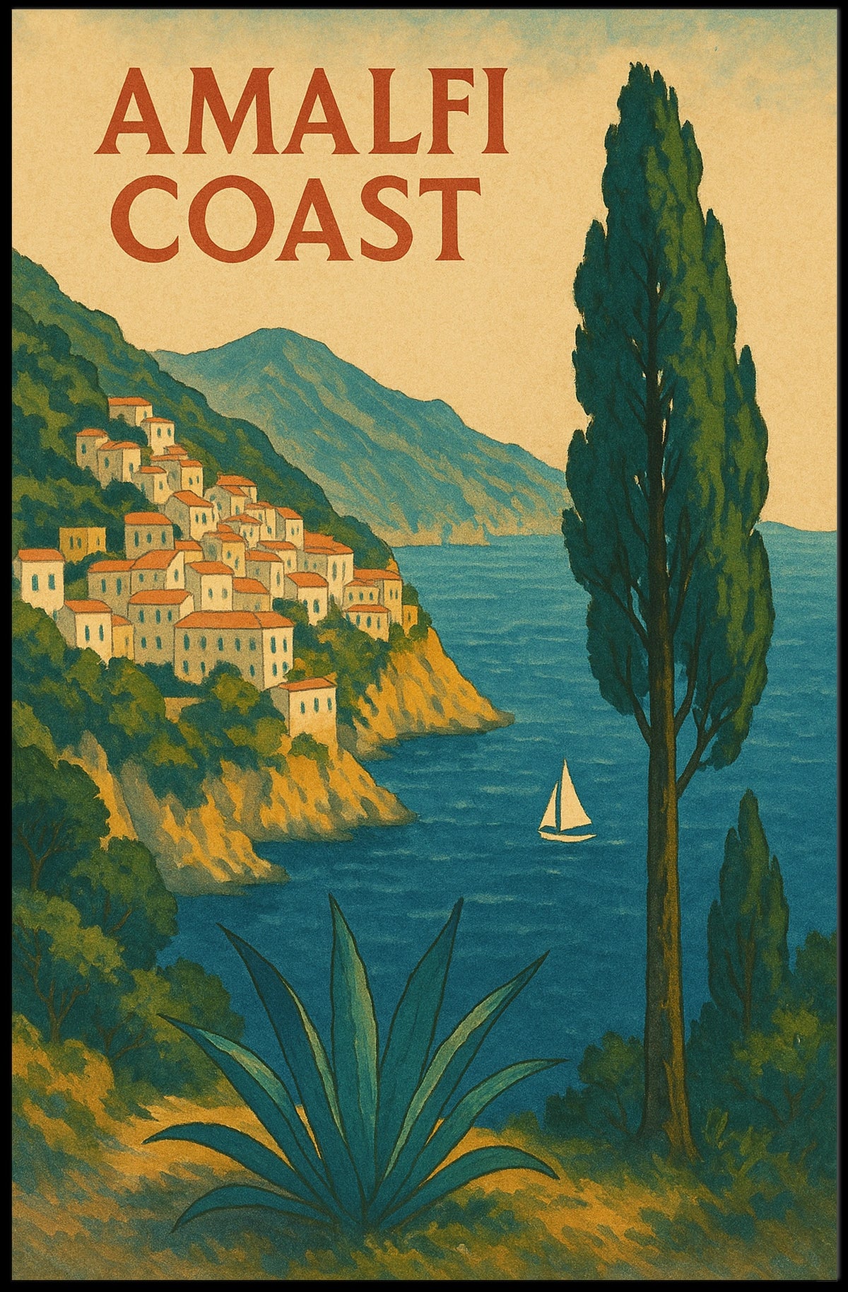 Amalfi Coast Poster Wall Art 18x24 Coastal Seascape Decor