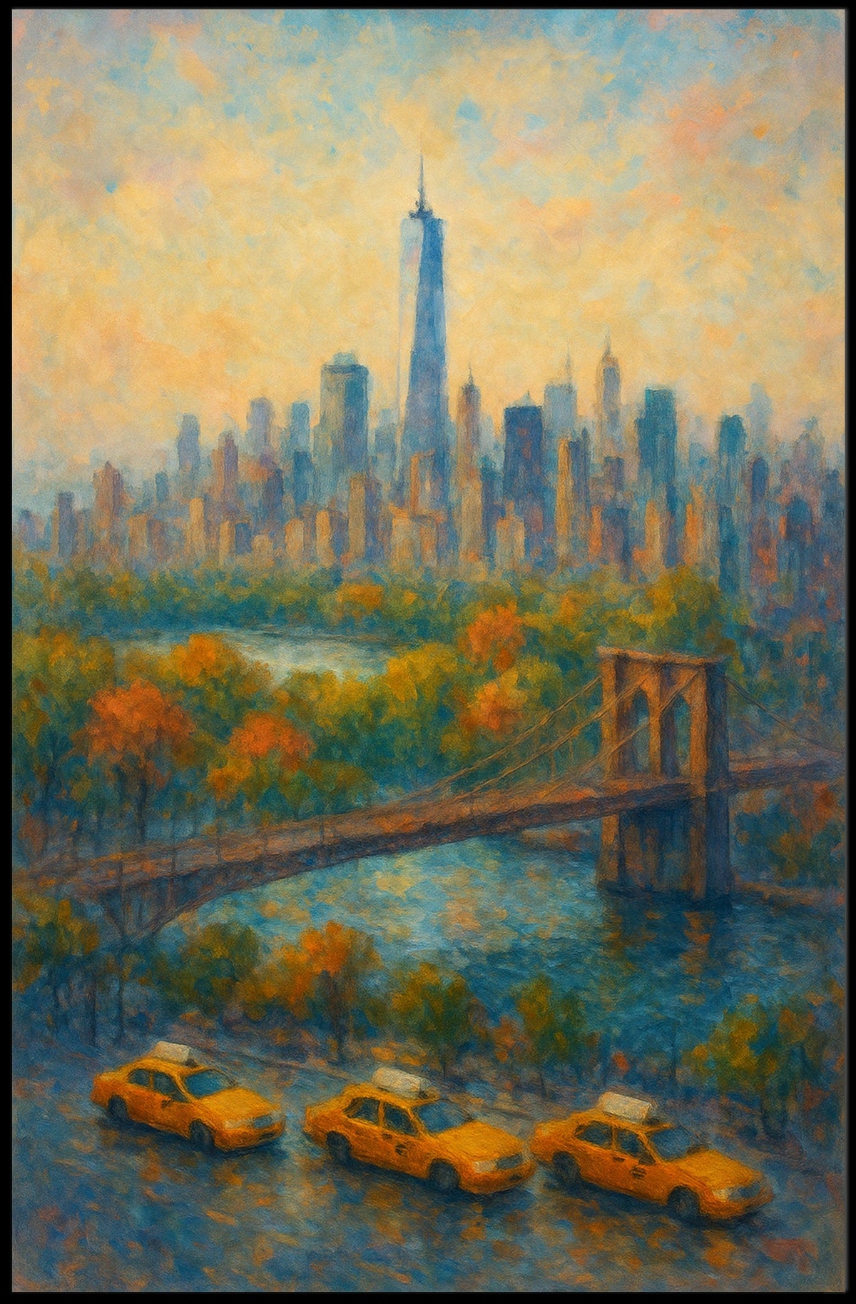 New York City Autumn Skyline Poster Abstract Wall Art