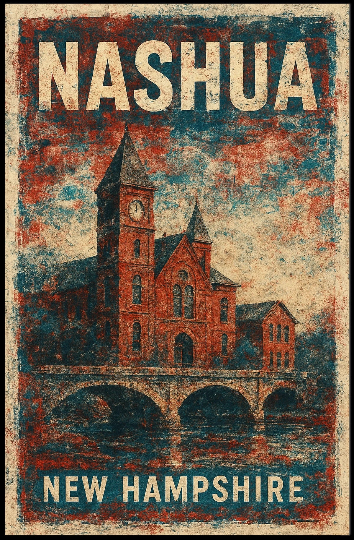 Nashua New Hampshire Cityscape Travel Scenes Realism Photography Digital Painting Poster