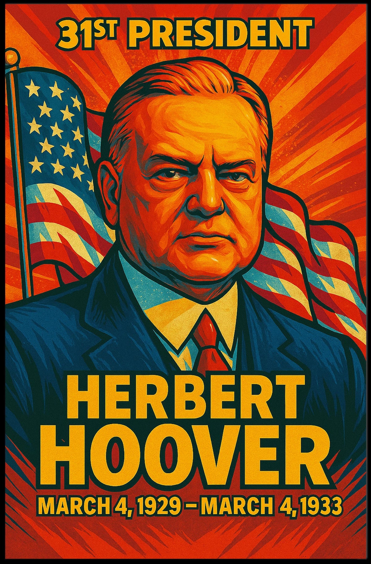 Herbert Hoover 31st President of the United States Colorful Comic Book Style Poster