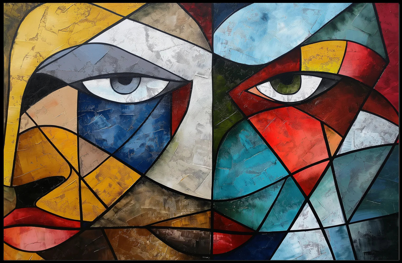 Cubist Faces Vibrant Abstract Art Poster Print