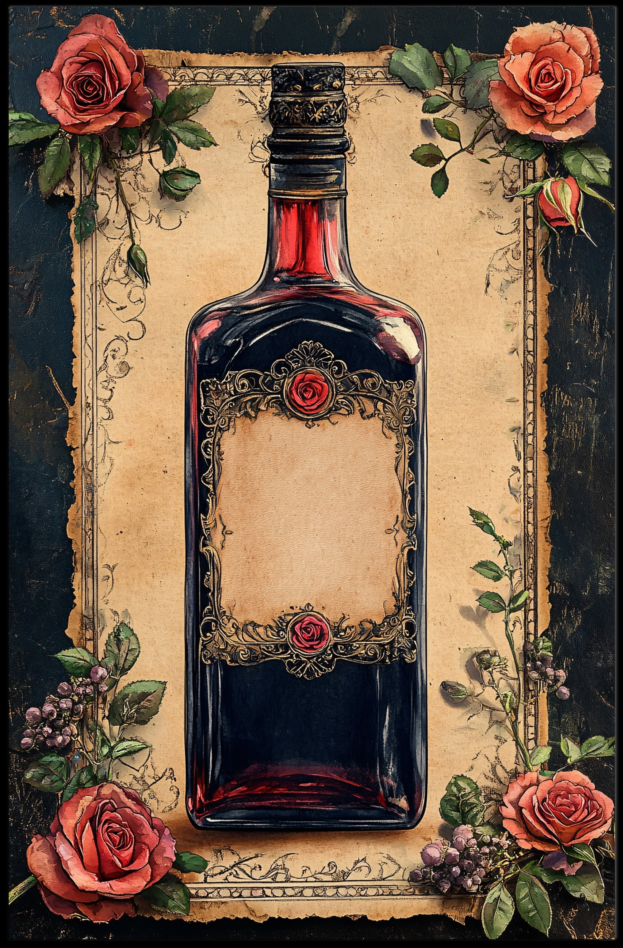 Vintage Elegance Rose-Embellished Poster