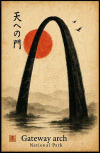 Gateway Arch Japanese-Inspired Sumi-e Artistic Poster