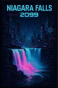 Futuristic Neon Niagara Falls Art Print - Futuristic Sci-Fi Poster
