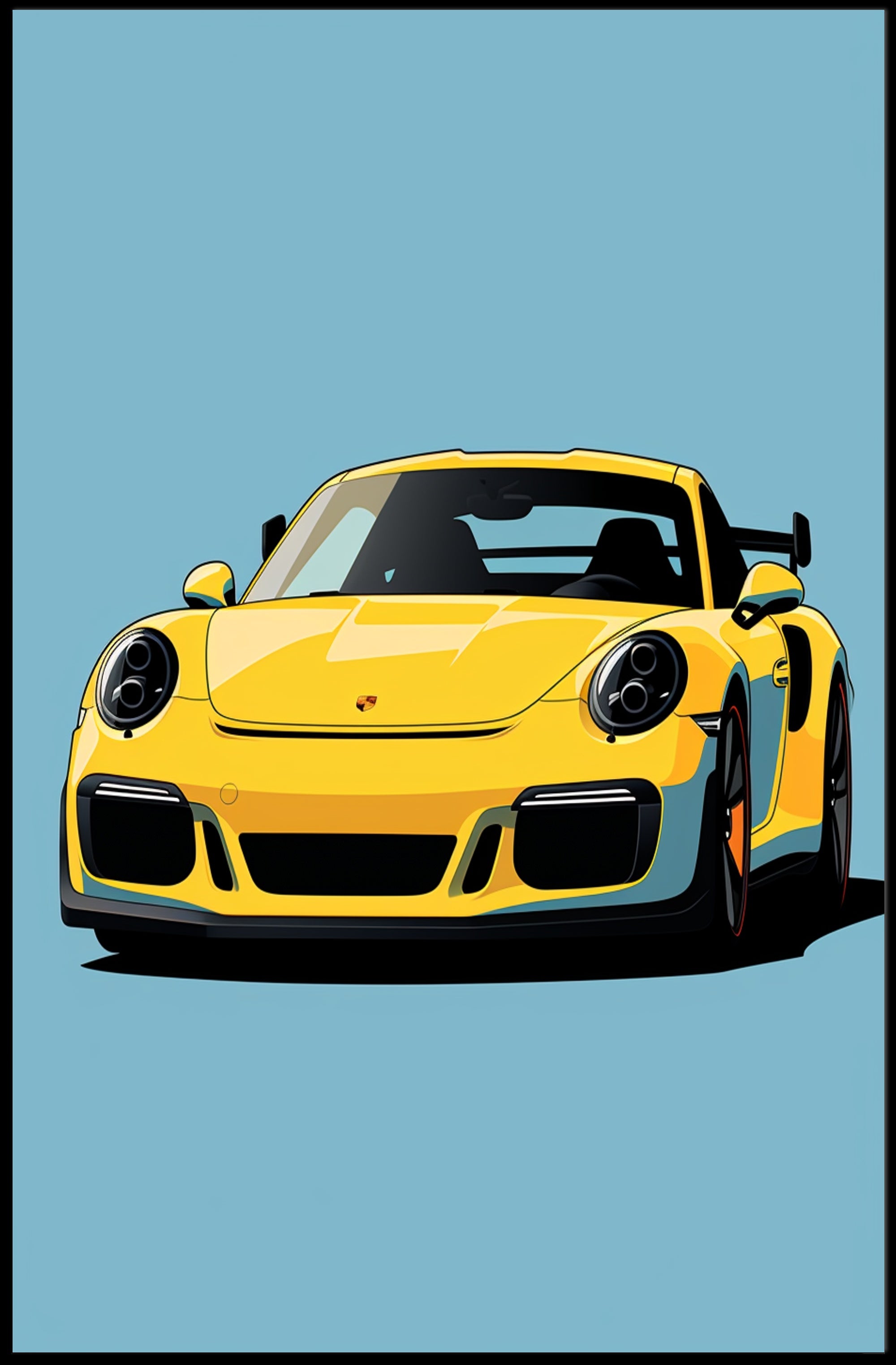 Vibrant Yellow Sports Car Illustration Poster PosterGoat