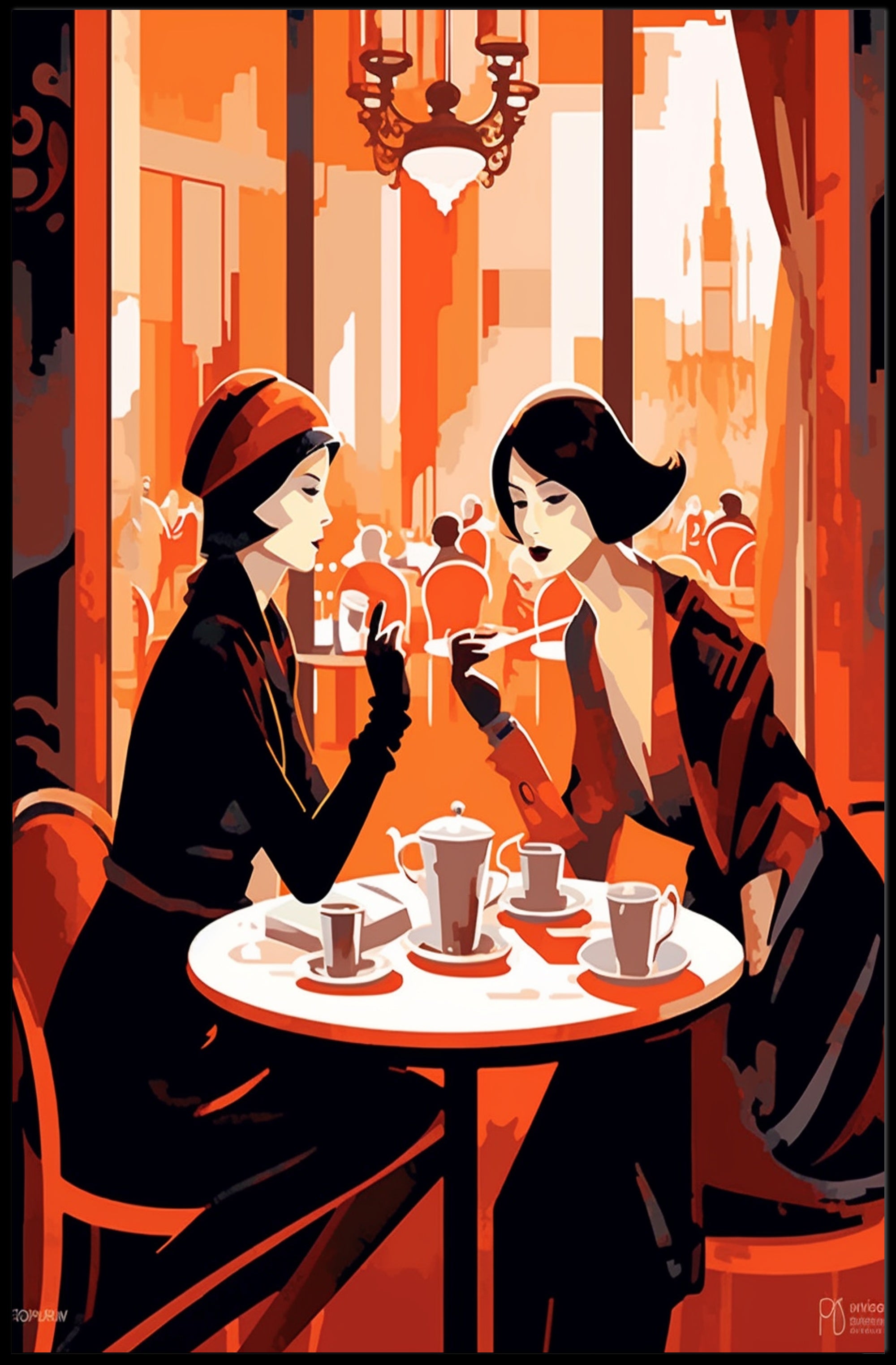 Cafe Conversation Travel Poster Art Print for Home Decor