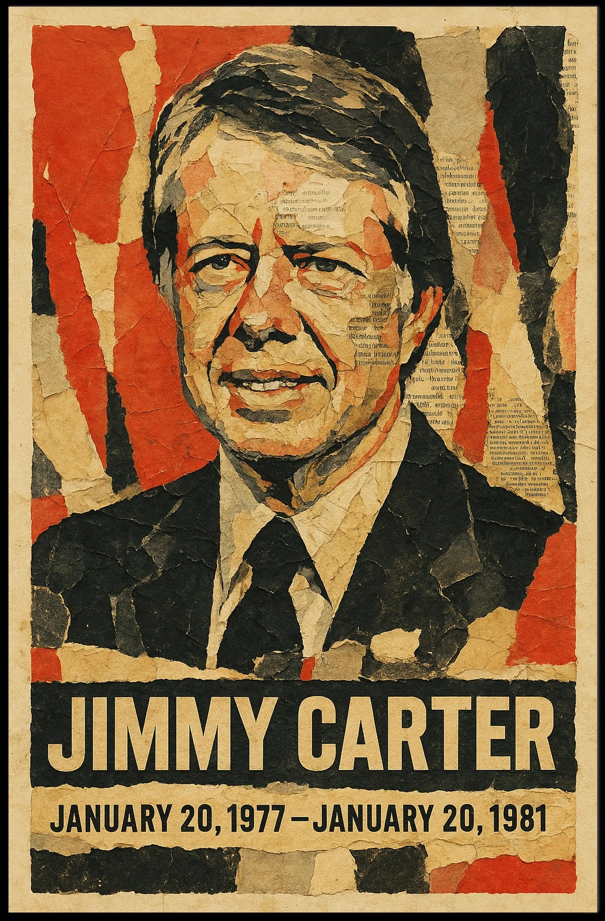 Jimmy Carter 39th President of the United States Layered paper Collage Poster