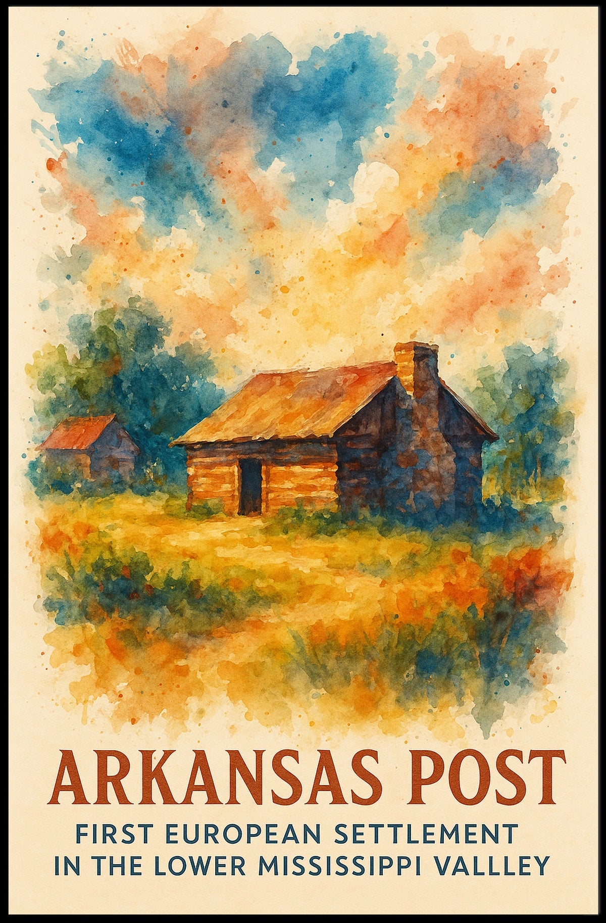 Arkansas Post Historic Settlement Watercolor Poster