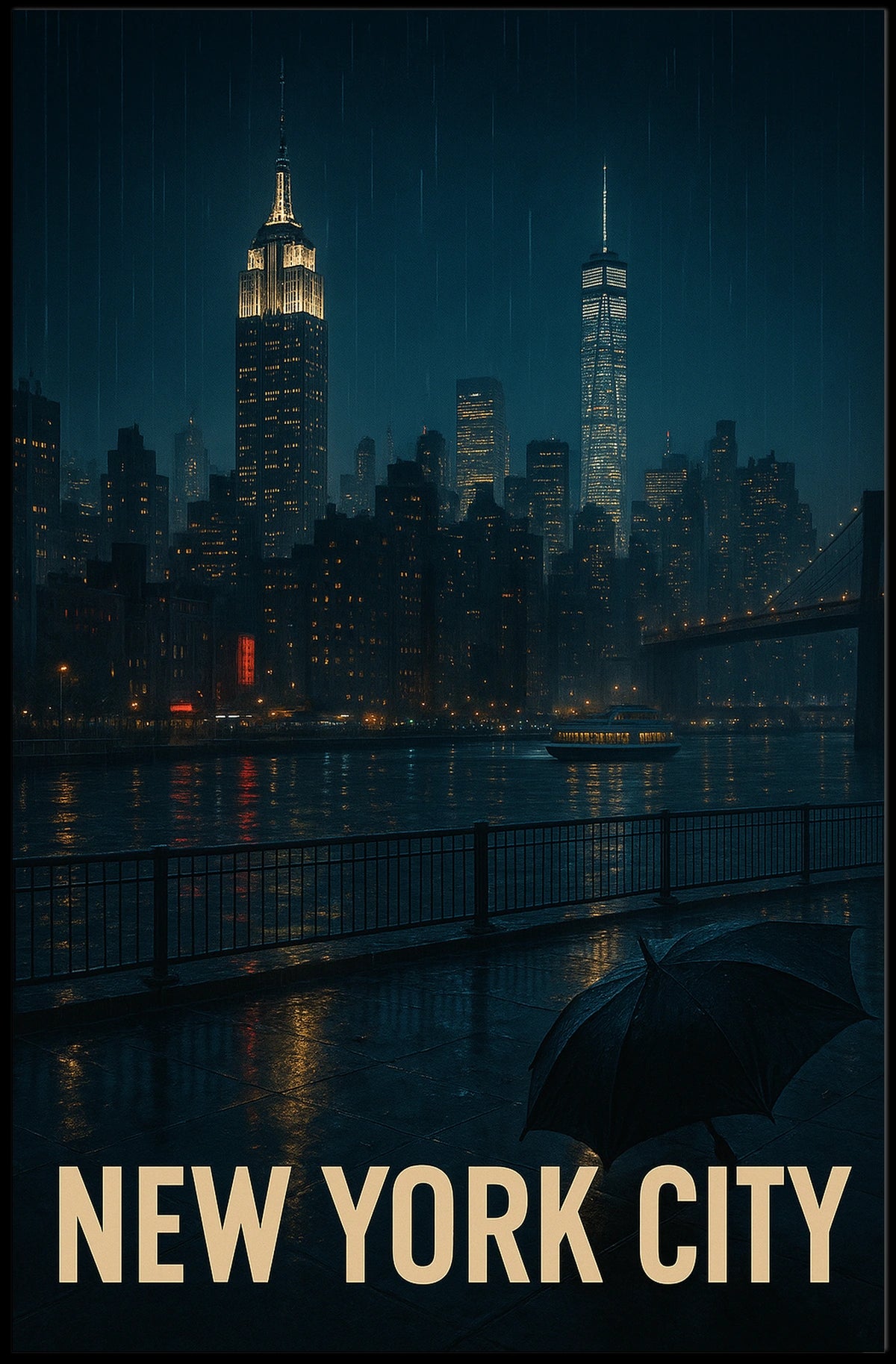 New York City Skyline at Night Poster