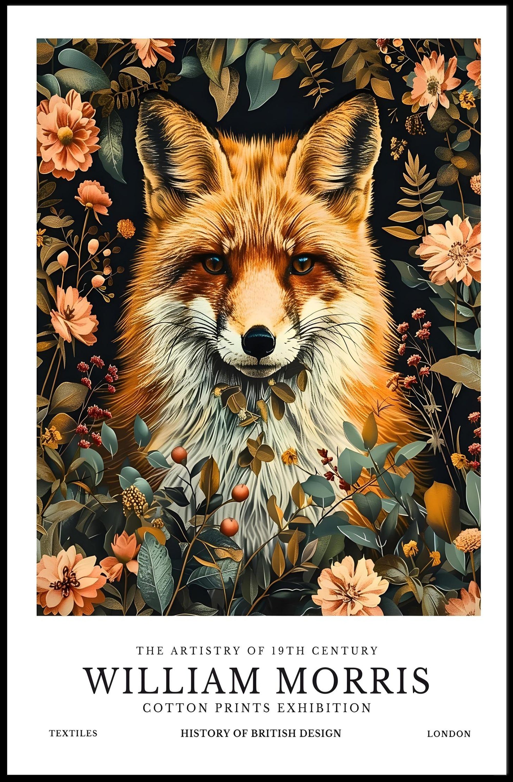Fox in Floral Elegance: Artistic Poster