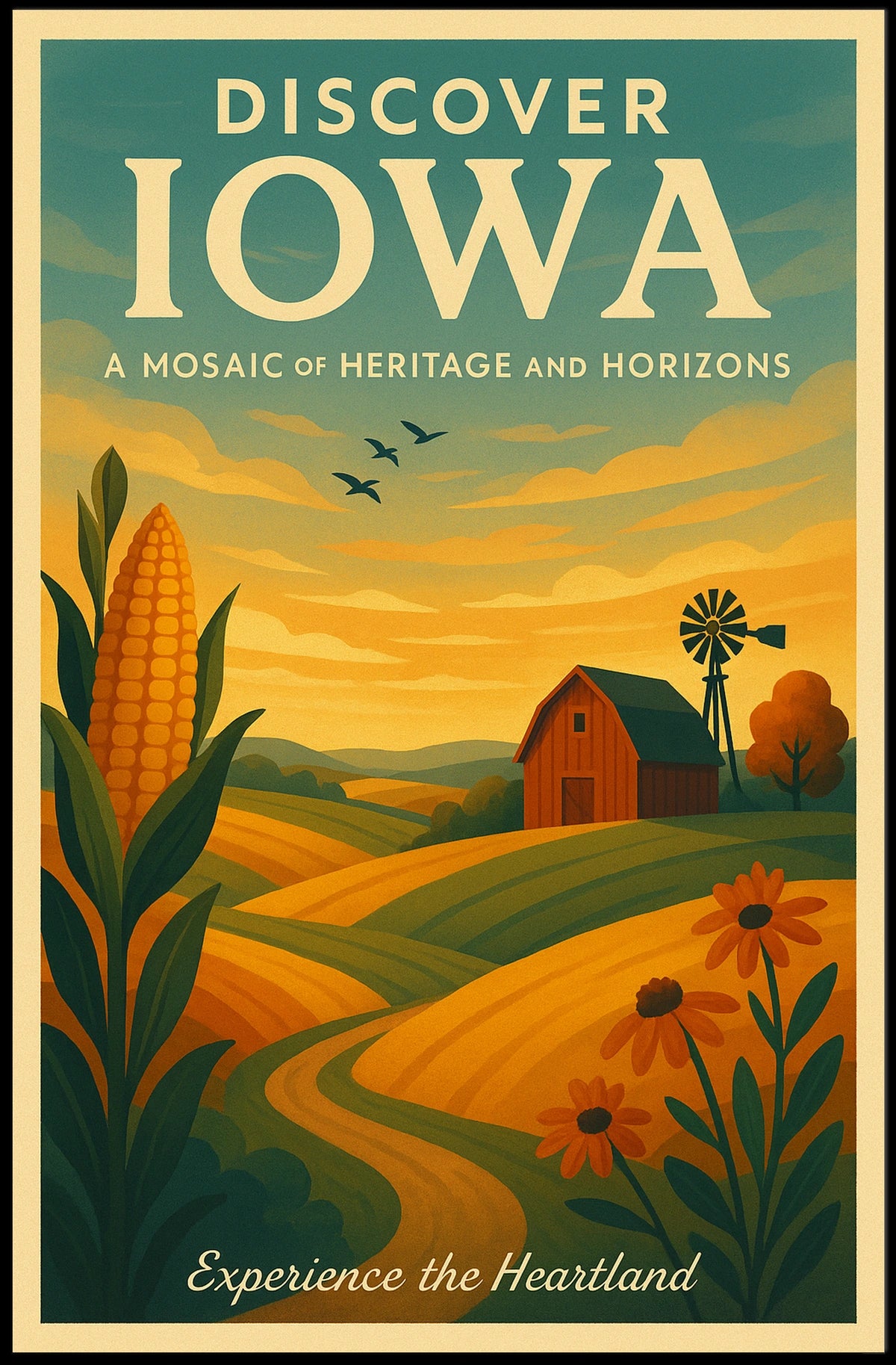 Discover Iowa A Mosaic of Heritage and Horizons Poster