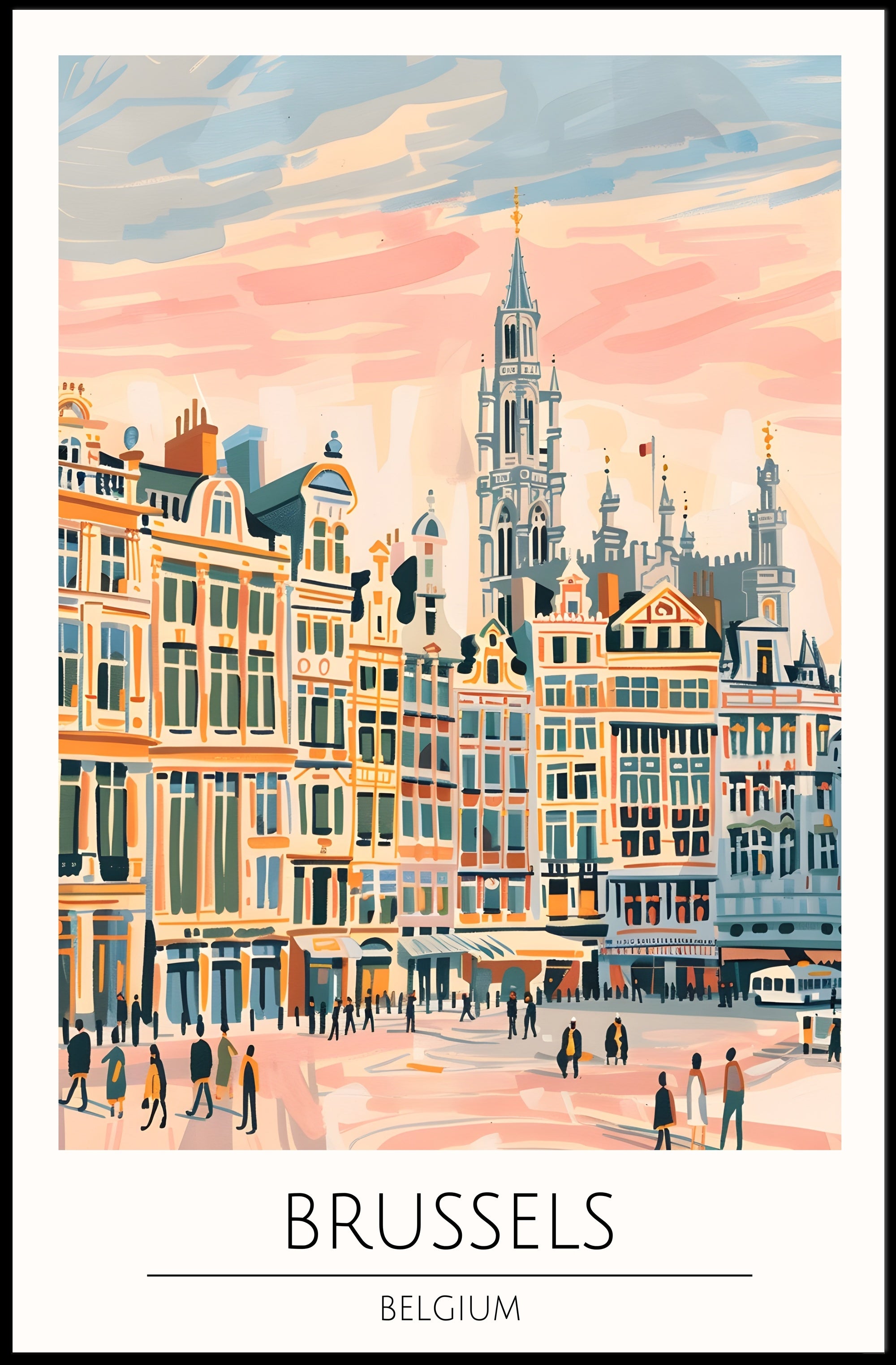 Brussels Cityscape Illustration Poster PosterGoat