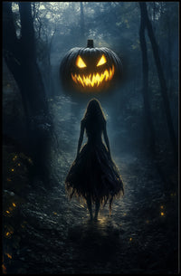 Mysterious Figure Halloween Forest Jack-o-lantern Poster