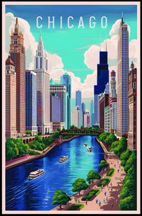 Chicago Skyline and River Poster