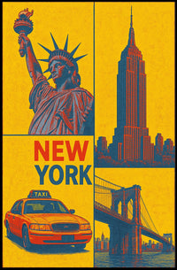 New York City Landmarks Cityscape Poster Retro Wall Art