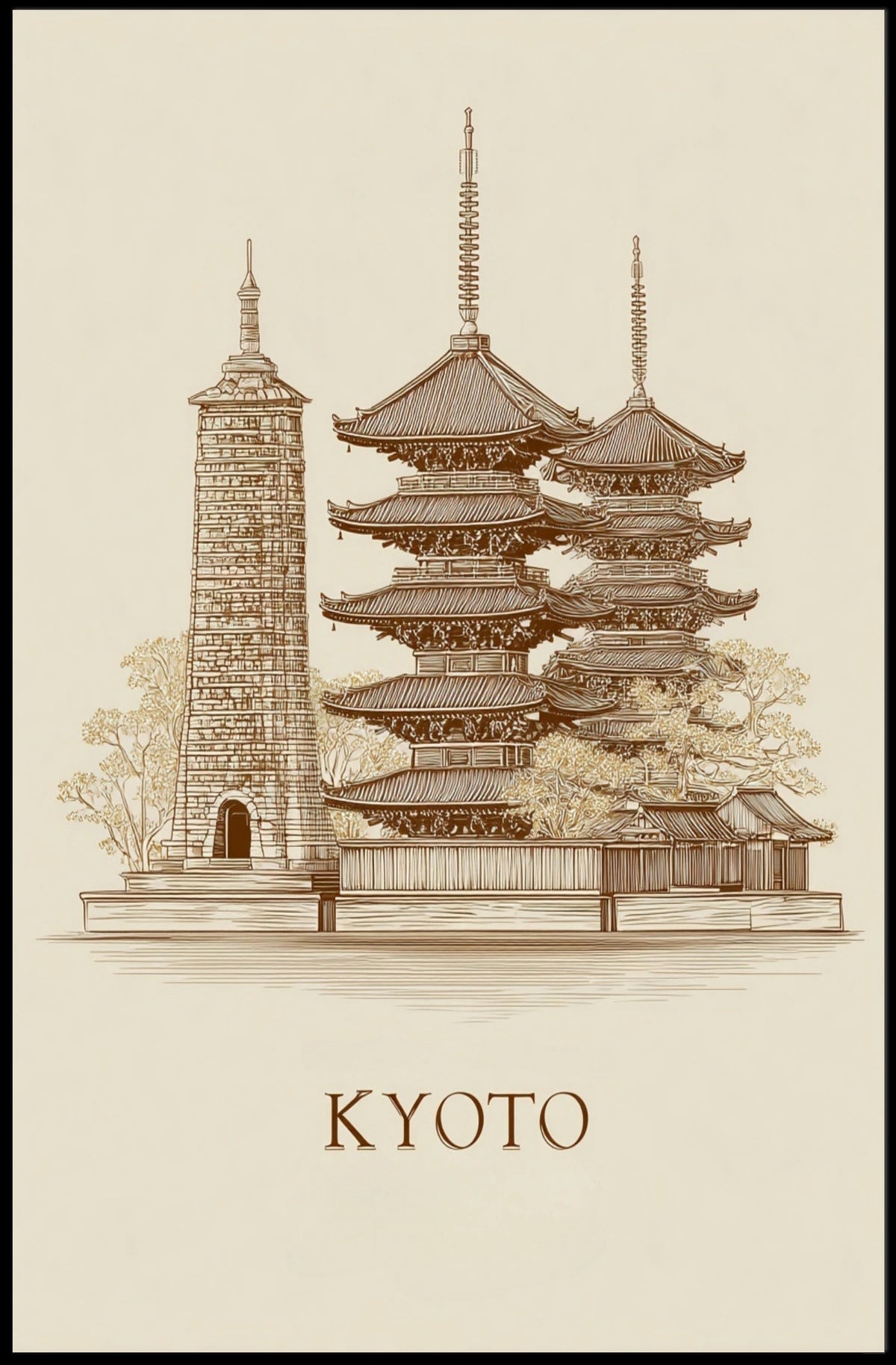 Kyoto Architectural Illustration Poster