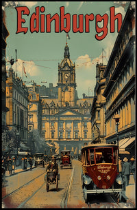 Historic Edinburgh Street Scene Vintage Urban Cityscape Poster