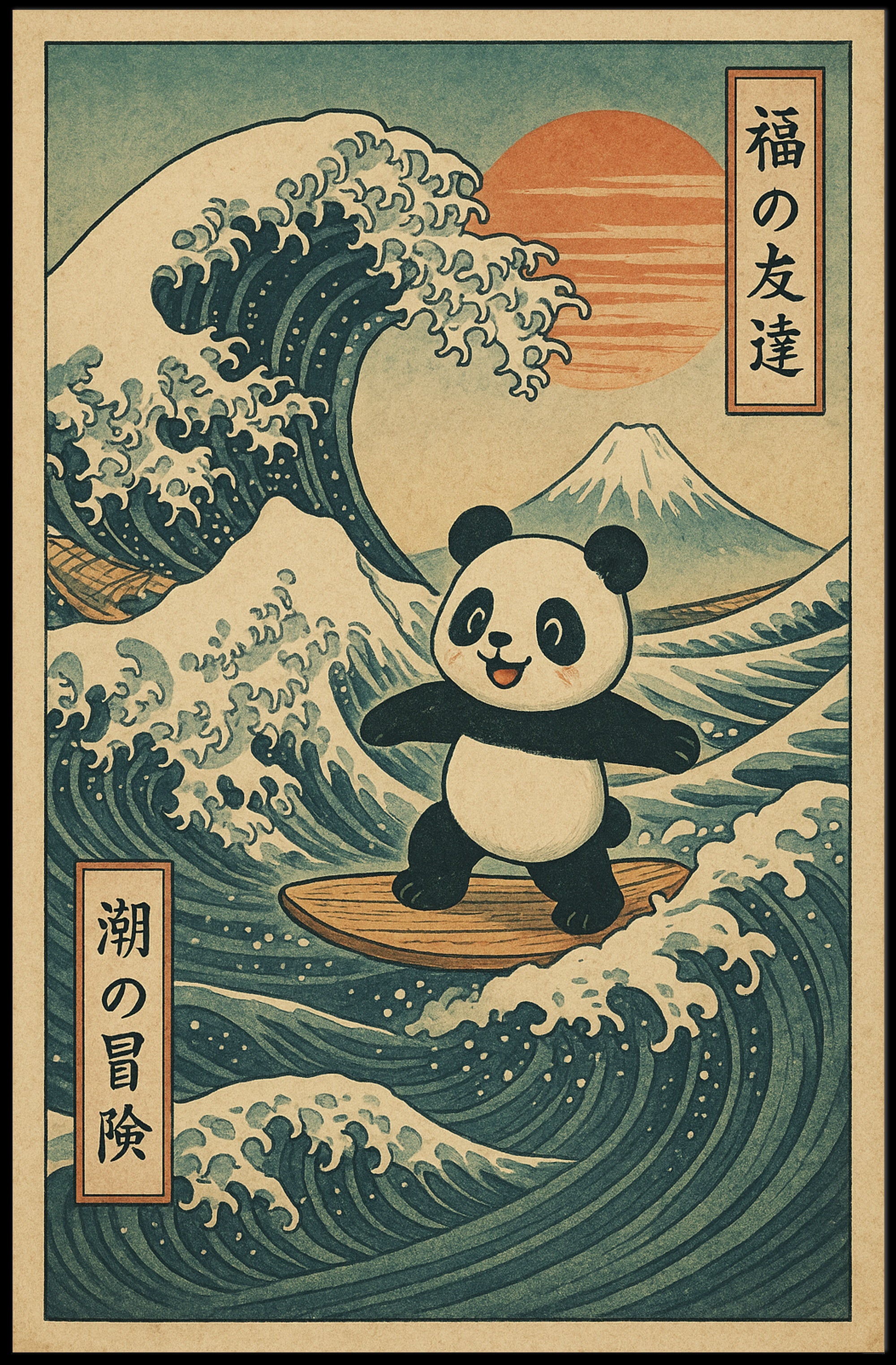 Pandas Surfing Adventure Poster PosterGoat