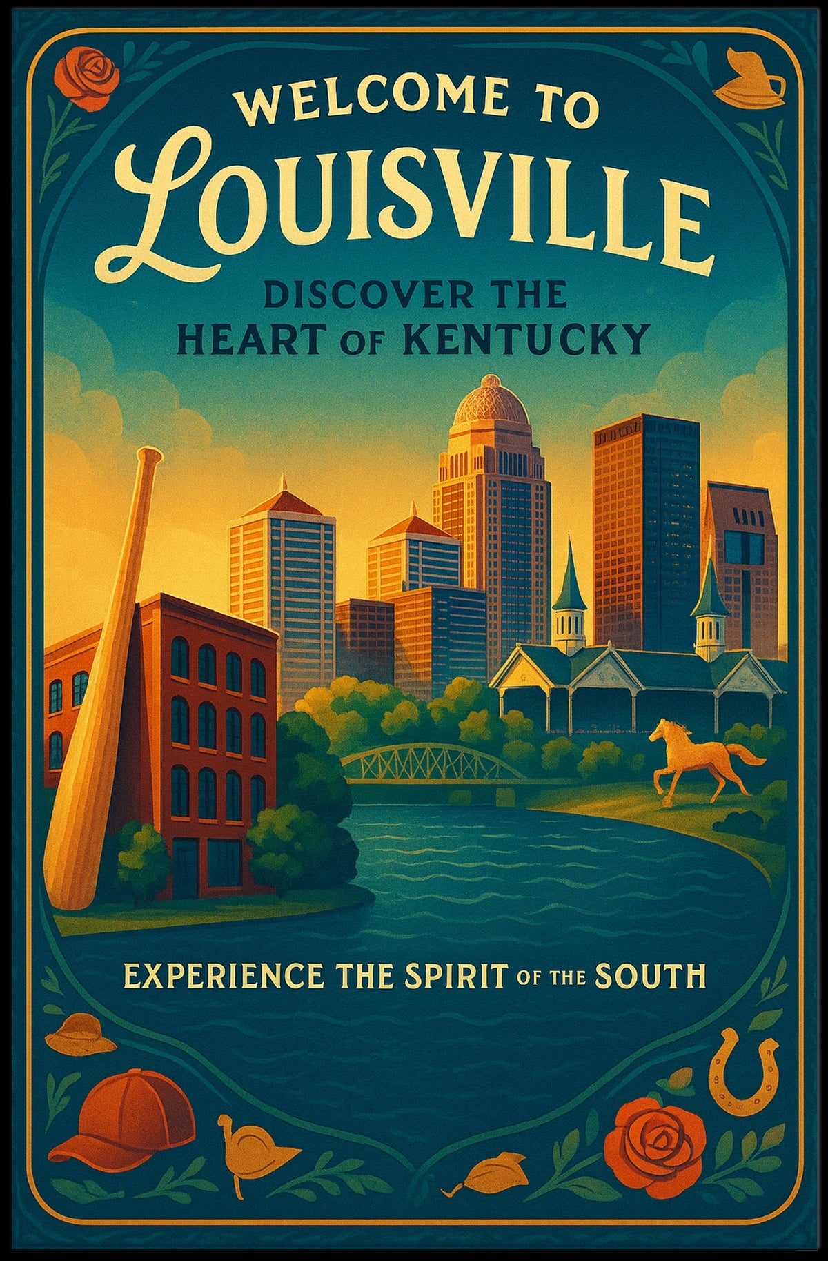 Louisville Heart of Kentucky Vintage Travel Poster