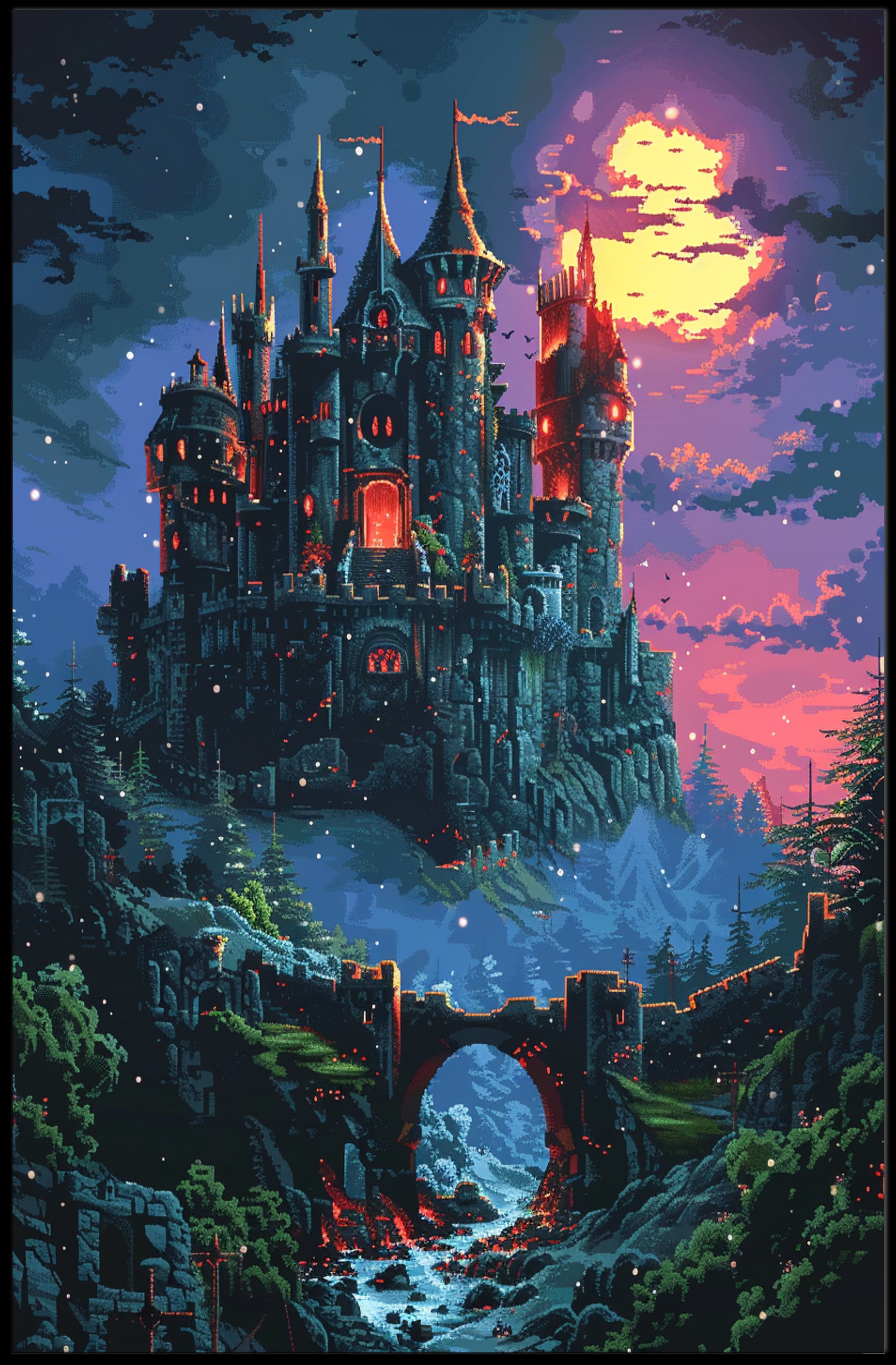 Enchanted Castle at Dusk Wall Art Poster Print PosterGoat