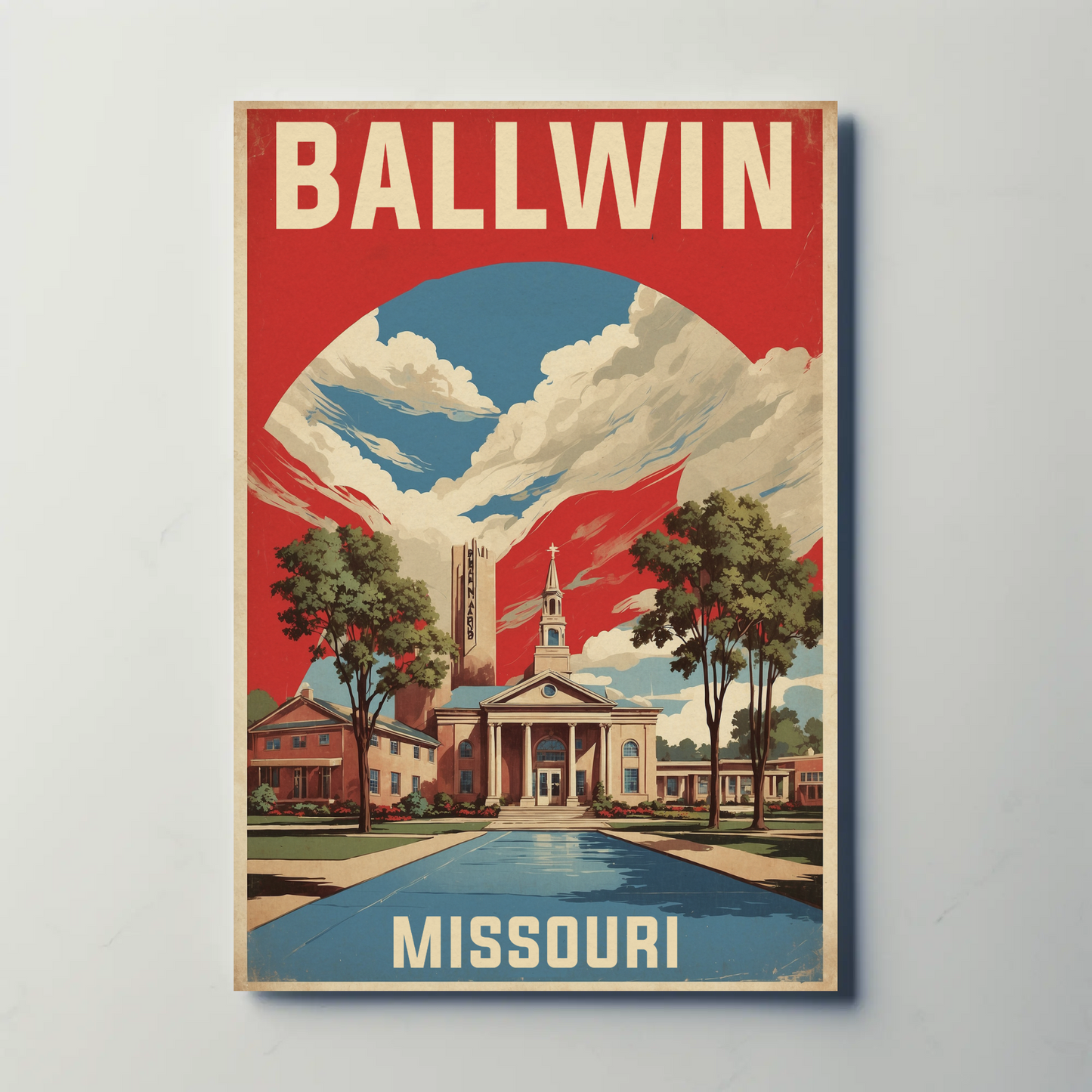 Ballwin Missouri Church Centerpiece Vintage Travel Poster